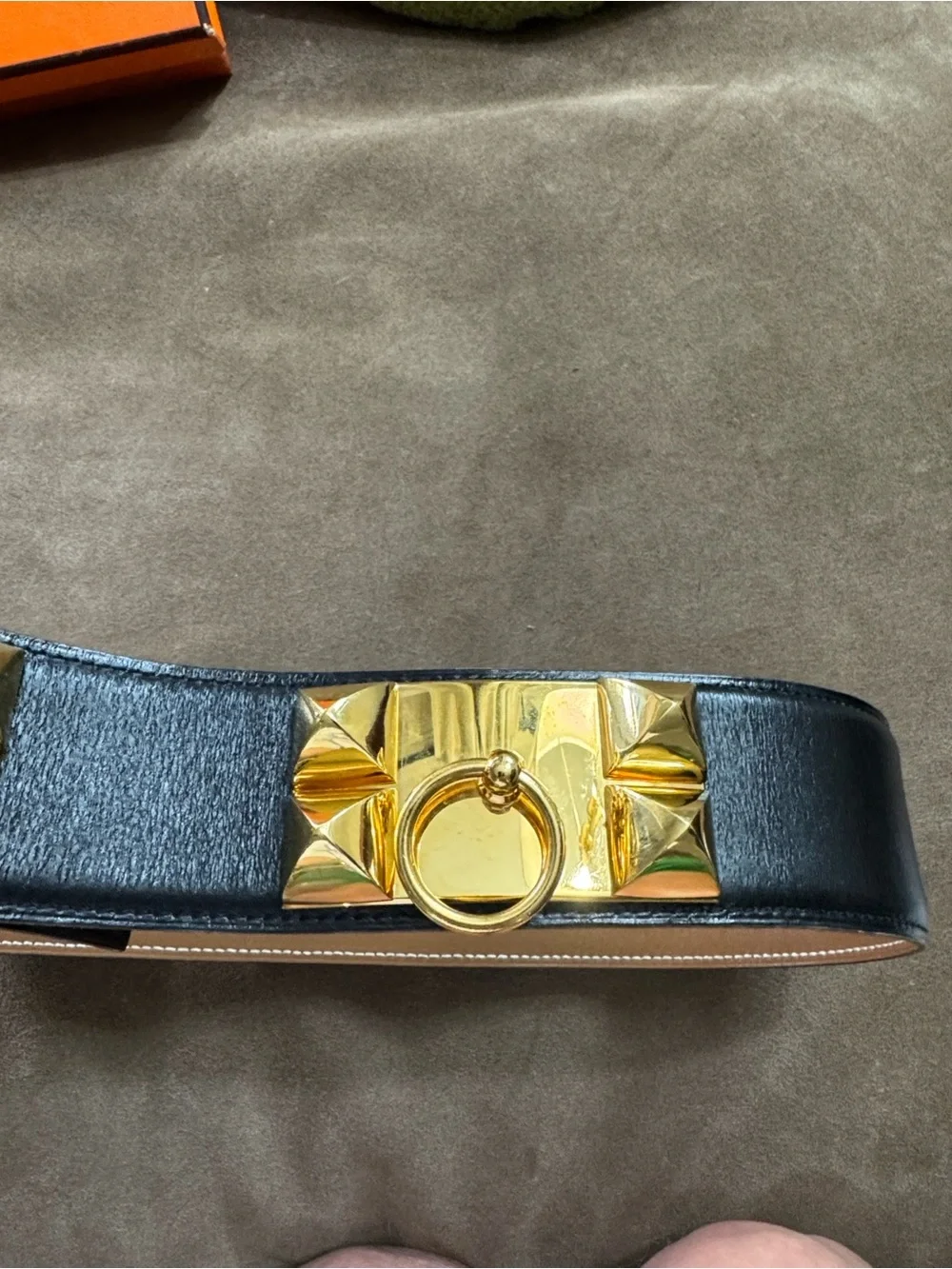 Hermès Collier de Chien Black Box Leather Belt Gold Hardware Size 85 - Picture 5 of 17